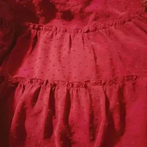 Boho maroon tiered flowy thin blouse balloon sleeves lined - Picture 6 of 9